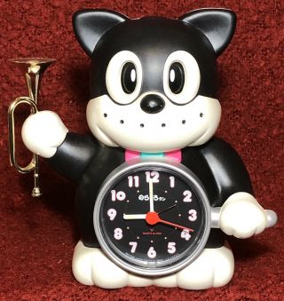 Vintage Rhythm Black White Cat Bugle Talking Alarm Clock Kodansha Japan 4re412rh