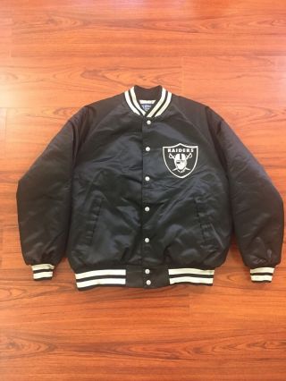 Vintage 90’s Los Angeles Raiders Puffer Satin Jacket Xl Sthal - Urban Silver Black