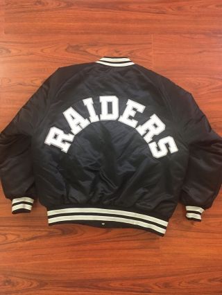 Vintage 90’s Los Angeles Raiders Puffer Satin Jacket Xl Sthal - Urban Silver Black 2