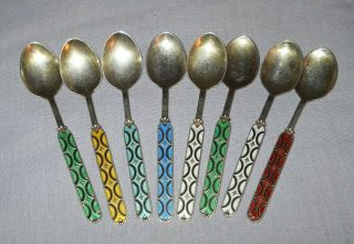 Set 8 Einar Modahl Norway Sterling Silver / Enamel Demitasse Spoons