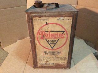 Vintage POLARINE 5 Gallon Oil Can RARE Antique,  Mobil,  Sinclair,  Cities 2
