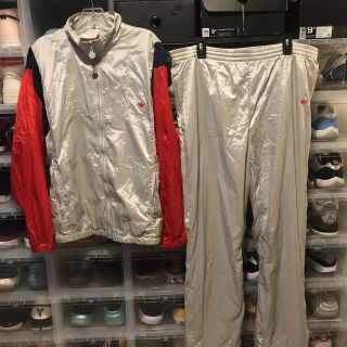 Vintage 80s Adidas Tracksuit Set Jacket Pants Trefoil Usa,  Grey Red Atp.  Large