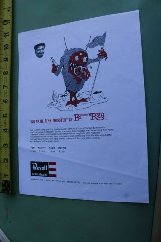 Revell Ed Roth Newsletter Custom Rat Fink Monster Cr8 Vintage 1pg.  1964 Ad Sheet