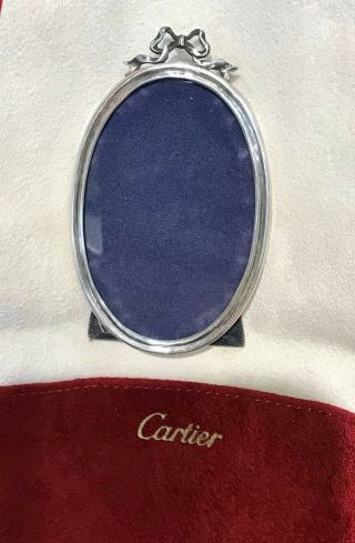Vintage Cartier Oval Sterling Silver Picture Frame In Cartier Pouch