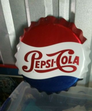 Vintage Pepsi Cola Bottle Cap Advertising Sign