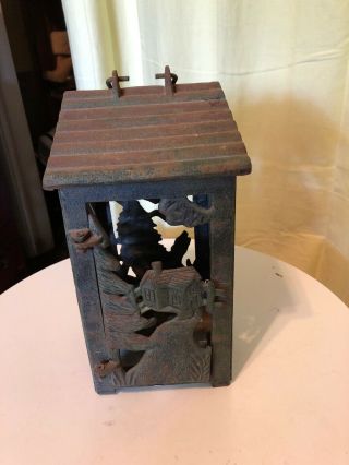 Vintage Cast Iron Pagoda Hanging Candle Lantern Outdoor Whimsical Wolf Trees