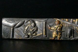 BWO17 Japanese Antique Brass & Copper kozuka plate Nanakoji sword tsuba knife 2