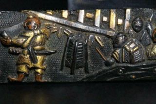 BWO17 Japanese Antique Brass & Copper kozuka plate Nanakoji sword tsuba knife 7