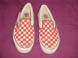 Vintage Vans Shoes - Red & White Checker Board - Size 9 1/2 - Usa - 1980`s - Skateboarding