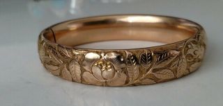 Antique Victorian Gold Filled Flower High Relief Chased Bangle Bracelet Rfs &co