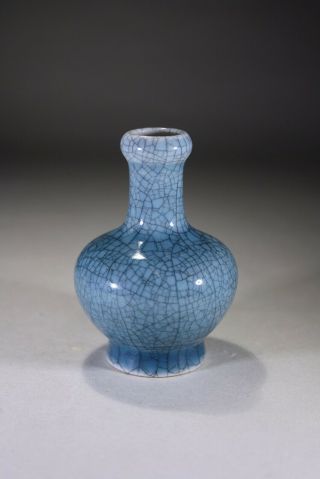 Antique Chinese Porcelain Miniature Blue Crackle Glazed Vase