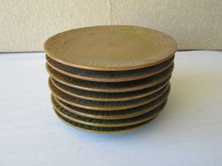 8x Frankoma Pottery Prairie Green Mayan Aztec Vintage 7 " Lunch Plates Ada Clay