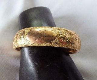 Antique Gf & Rose Gold Etched Engraved Hinged Wide Bangle Bracelet Monogram " D
