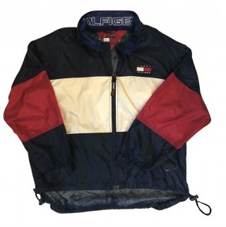 Vintage Tommy Hilfiger Jacket Windbreaker Packable Red White Navy Blue 1990s Xl