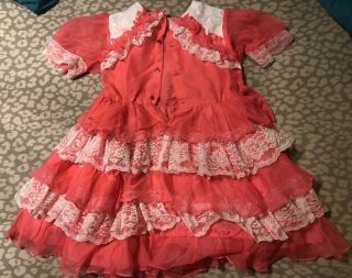 Martha’s Miniature’s Dress Size 6 Pink White Ruffles Dress Pink Heart Buttons 3