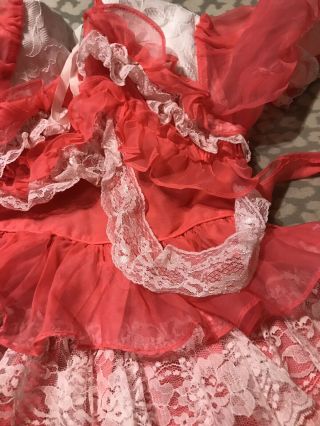 Martha’s Miniature’s Dress Size 6 Pink White Ruffles Dress Pink Heart Buttons 5