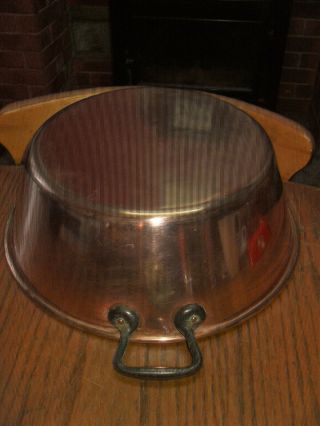 VINTAGE FRENCH COPPER PRESERVING JAM PAN MIXING BOWL METAL HANDLES STAMPED 2