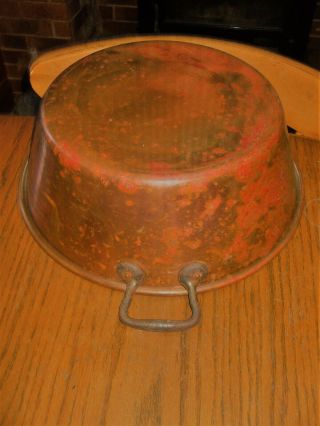 VINTAGE FRENCH COPPER PRESERVING JAM PAN MIXING BOWL METAL HANDLES STAMPED 8