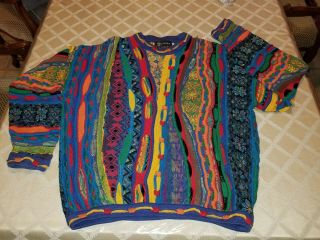 Vtg 90s Tundra Textured Sweater Multi Color Coogie/biggie/cosby Style Mens Sz L