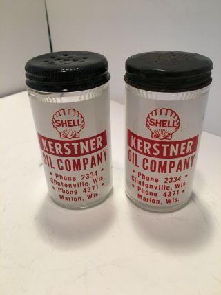 Vintage Shell Kerstner Oil Company Wisconsin Salt And Pepper Shakers