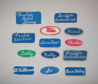 Old Vtg Ca 1940s Group 13 Cloth Name Patches For Work Shirt Coveralls Or Jacket