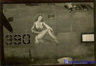 Org.  Nose Art Photo: Us Navy Pb4y Bomber W/ Seated Sexy Female
