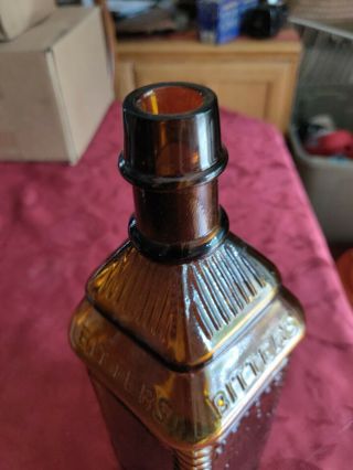 Vintage Antique 1880 H.  P.  Herb Wild Cherry Bitters Bottle Amber Glass Cabin 10 