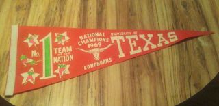 Rare Vtg 1969 Texas Longhorns Ncaa Football National Champs Pennant 99 Cents Nr