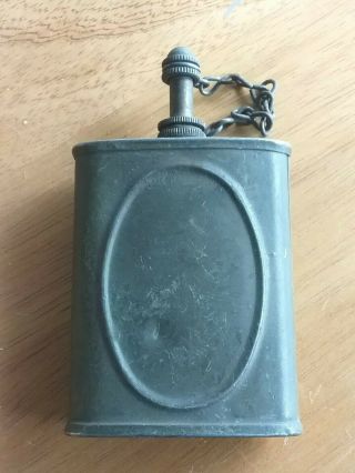 Ww1 Era Vintage Portable Green Metal Military Oil Can Old Pocket Size
