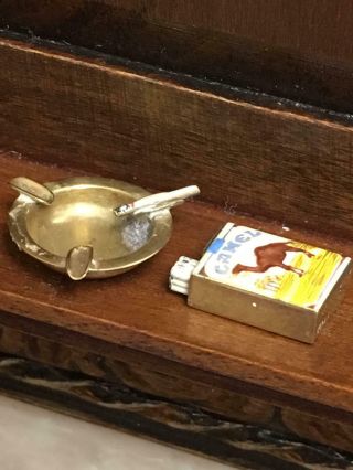 Vintage Dollhouse Miniature 14k Gold Camel Cigarettes & Ashtray
