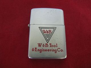Vintage Zippo Lighter 1950 Advertising W&b Tool & Engineering Co.