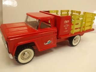 1960s Structo Farms Pickup Truck Vintage Toy Pressed Steel Red And Yellow Rare