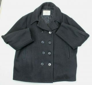 Vintage Usn Navy Military Black Wool Pea Coat Jacket Usa Made Mp72132 Xxl - 3xl