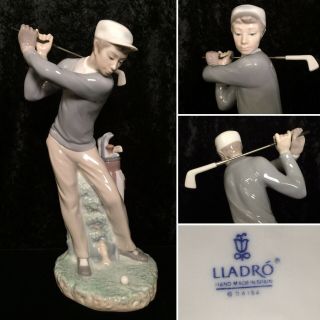 Vintage Retired Lladro 4824 Large 11 " Porcelain Male Golfer Figurine Golf Clubs