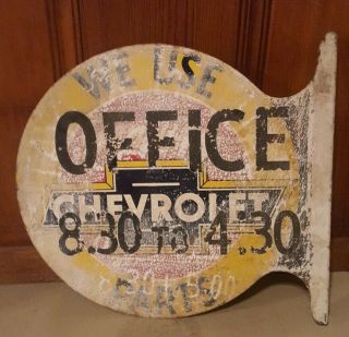 Rare Vintage We Use Chevrolet Parts Double Sided Flange Sign Rough Cond
