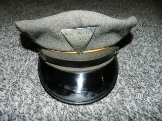 Vintage Sentry Hat Fire Police State Of Nj Front Badge Size 7 1/8 Asbury Park