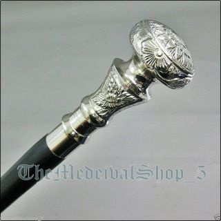 Set of 2 Antique Silver Brass Designer Handle Wooden Walking Cane Stick Gift 2