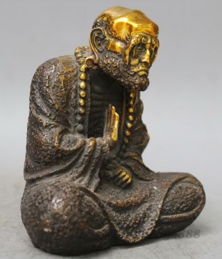 Chinese Fane Old Copper Bronze Gild Bodhidharma Dharma DaMo Buddha Statue 2