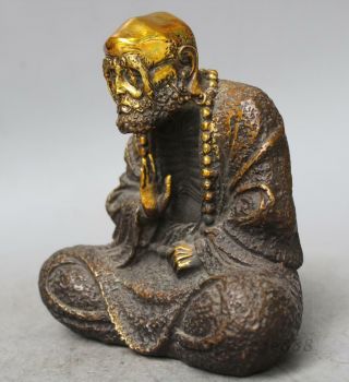 Chinese Fane Old Copper Bronze Gild Bodhidharma Dharma DaMo Buddha Statue 6