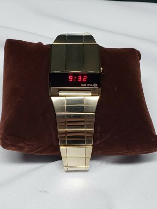 Vintage Bulova Computron Led Digital N6 Drive Watch.  10kt Rgp.