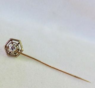Antique Art Deco.  25 Ct.  Old European Cut Diamond Solitaire 14k Stick Pin