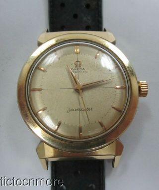 Vintage 14k Gold Ss Omega Automatic Seamaster 20 Jewels 501 Bull Horn Lugs Watch