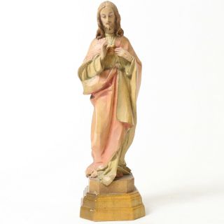 Vtg Goldscheider Statue Of Jesus Christ Sacred Heart Italian Wooden Carved