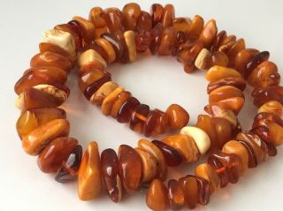 Rare Natural Antique Baltic Vintage Amber Old Butterscotch Beads Necklace 79 Gr