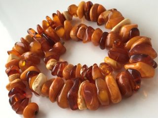 RARE Natural Antique Baltic Vintage Amber OLD BUTTERSCOTCH BEADS Necklace 79 gr 2