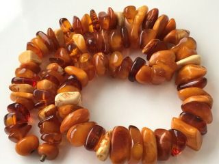 RARE Natural Antique Baltic Vintage Amber OLD BUTTERSCOTCH BEADS Necklace 79 gr 3