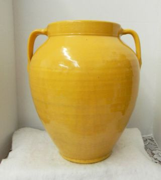 Ex Rare J.  B.  Cole 15 " Uranium Yellow 2 Handle Floor Vase,  Waymon Cole,  1930 