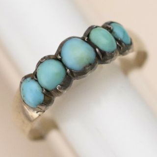 Antique Victorian Sterling Silver 9k Gold Persian Turquoise 5 Stone Sz 6 Ring