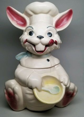 Vintage Brush Mccoy W25 Happy Bunny Rabbit Chef Cookie Jar 1965 Art Pottery