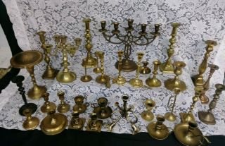 33 Vintage Brass Candle Holders Candlesticks Decor Wedding Candlelabras Pairs 3